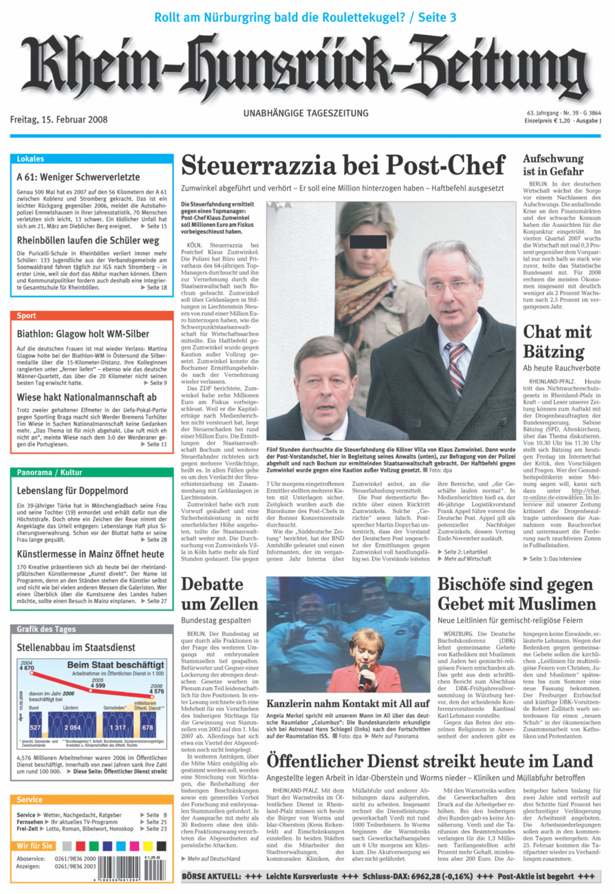 Rhein-Hunsrück-Zeitung vom Freitag, 15.02.2008