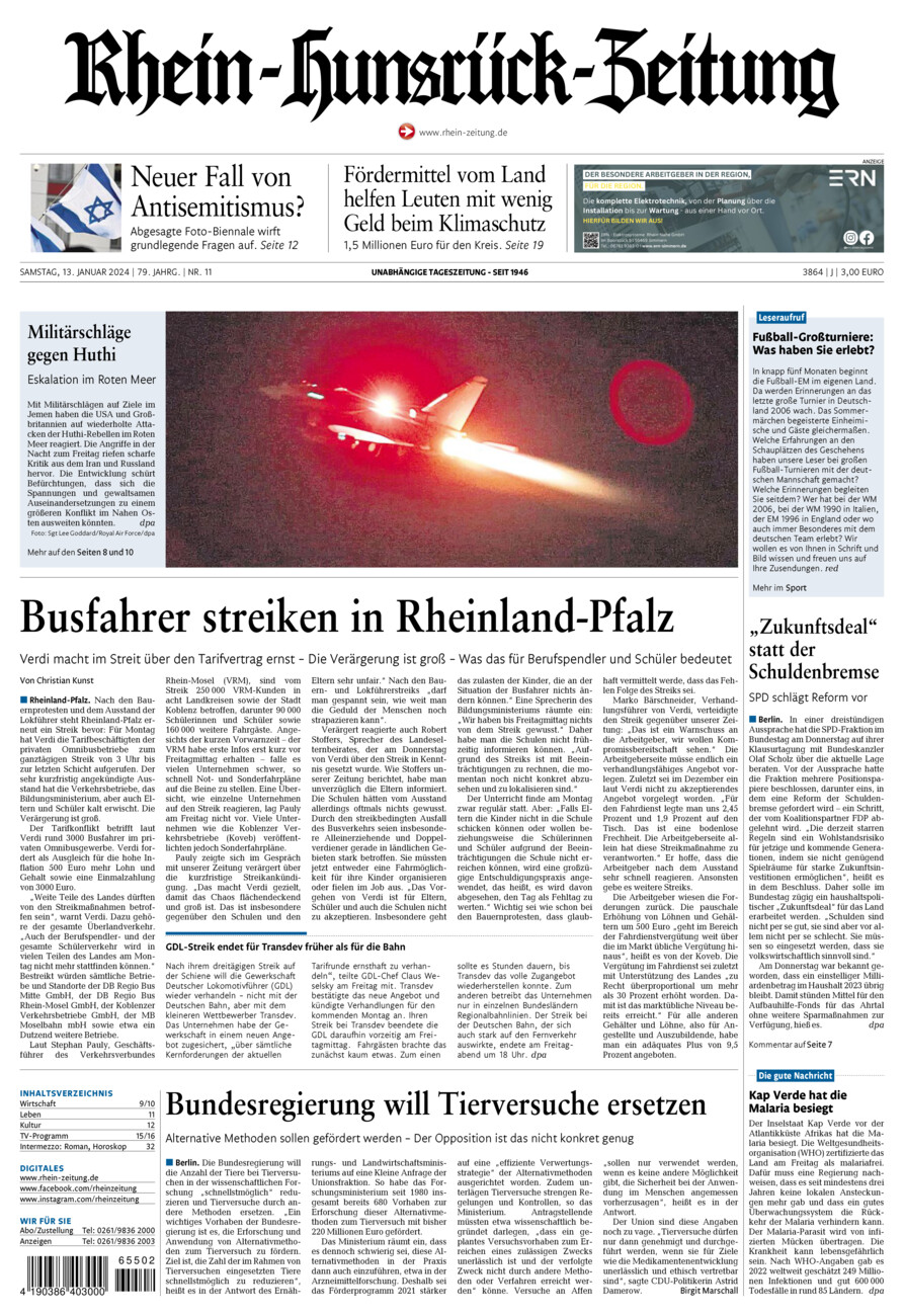 Rhein-Hunsrück-Zeitung vom Samstag, 13.01.2024