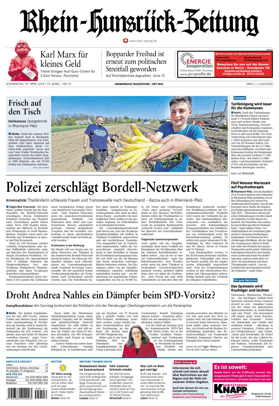Rhein-Hunsrück-Zeitung vom Donnerstag, 19.04.2018
