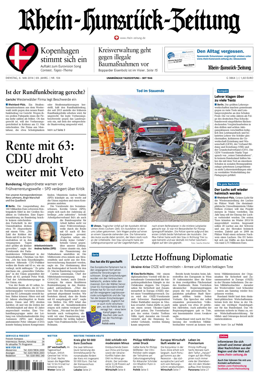 Rhein-Hunsrück-Zeitung vom Dienstag, 06.05.2014