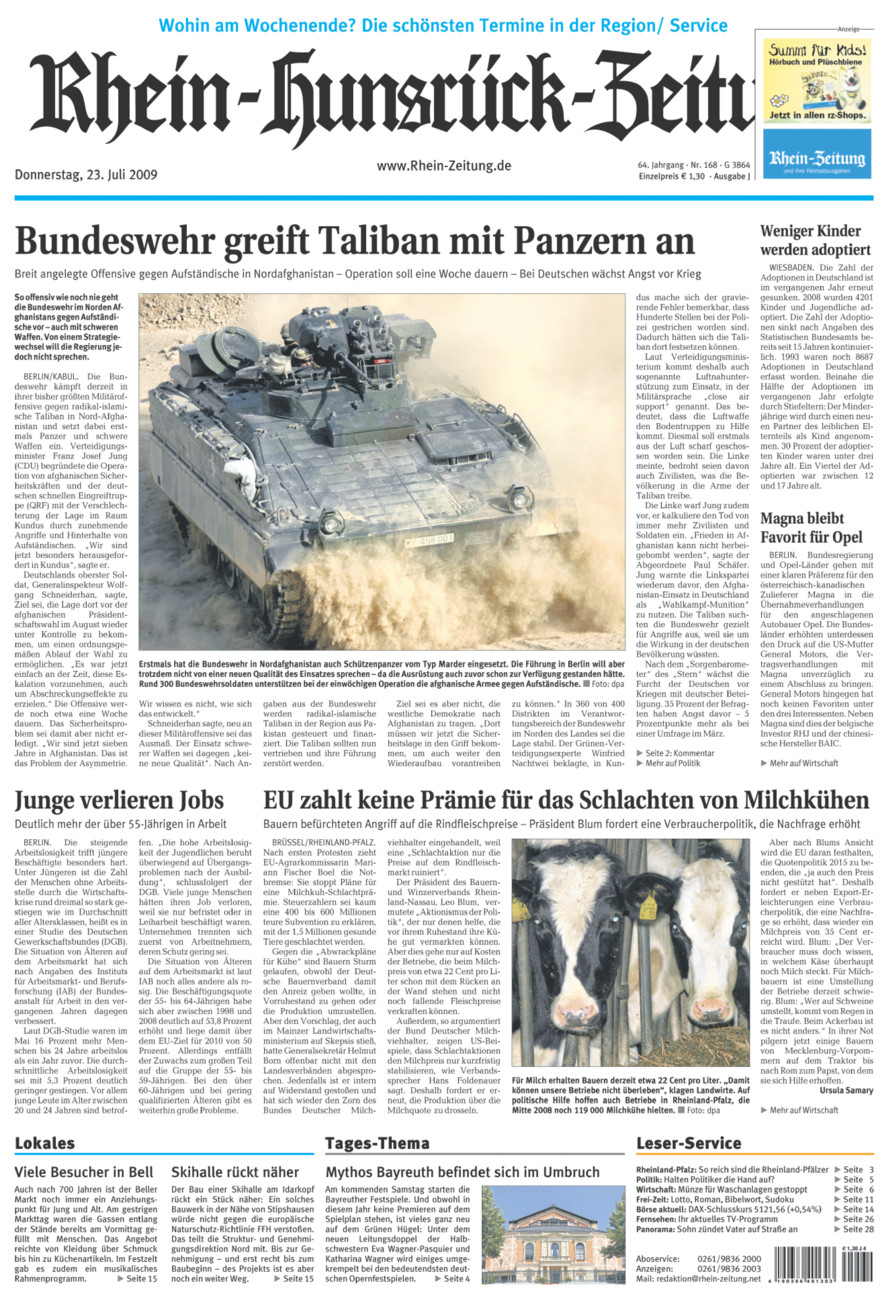 Rhein-Hunsrück-Zeitung vom Donnerstag, 23.07.2009