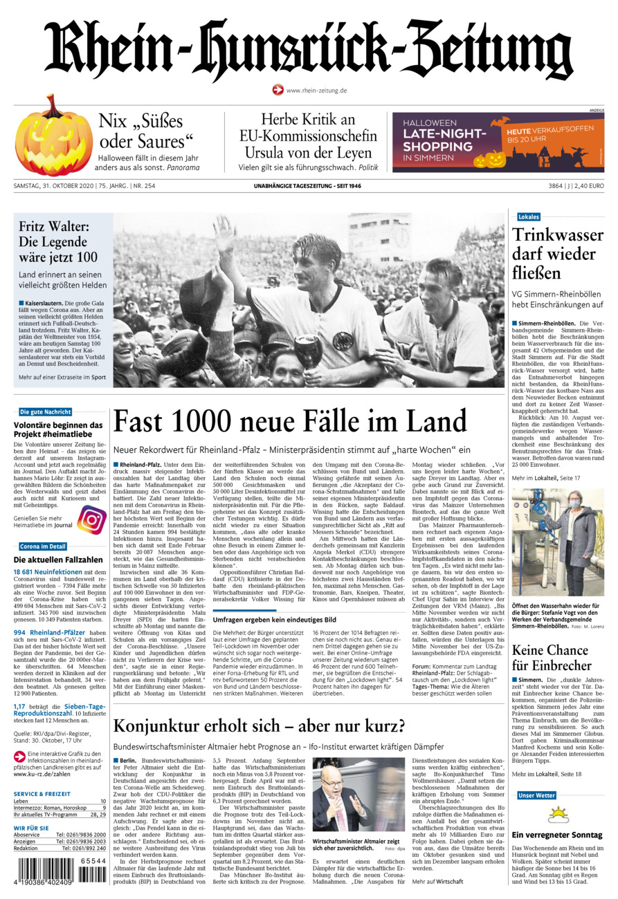 Rhein-Hunsrück-Zeitung vom Samstag, 31.10.2020