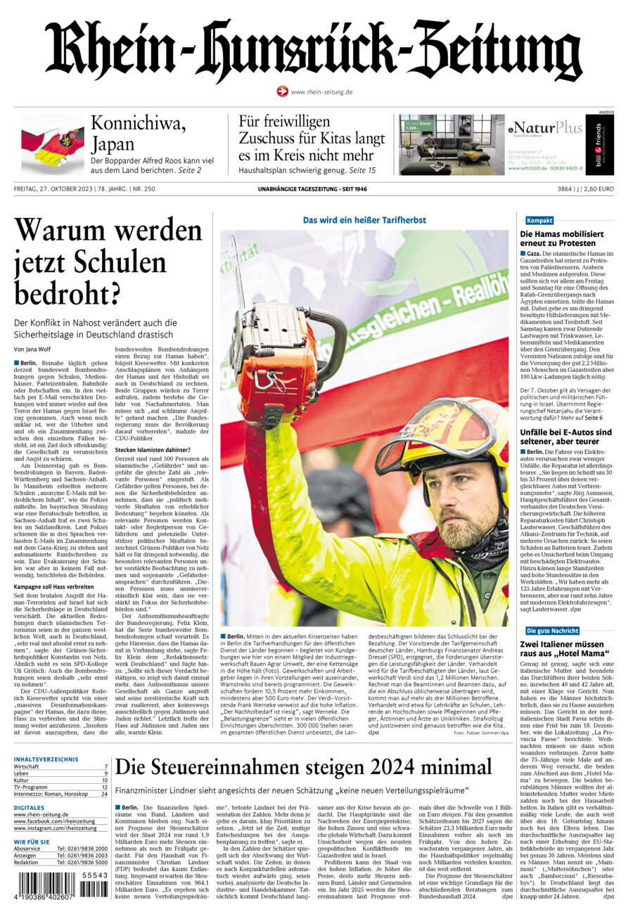 Rhein-Hunsrück-Zeitung vom Freitag, 27.10.2023
