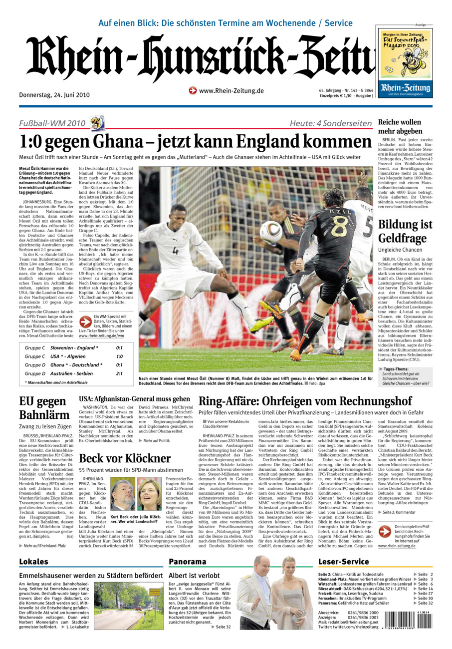 Rhein-Hunsrück-Zeitung vom Donnerstag, 24.06.2010