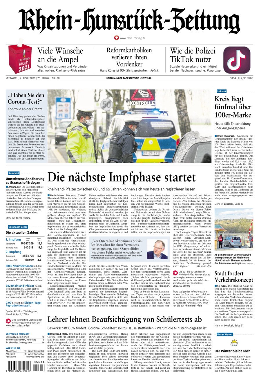 Rhein-Hunsrück-Zeitung vom Mittwoch, 07.04.2021