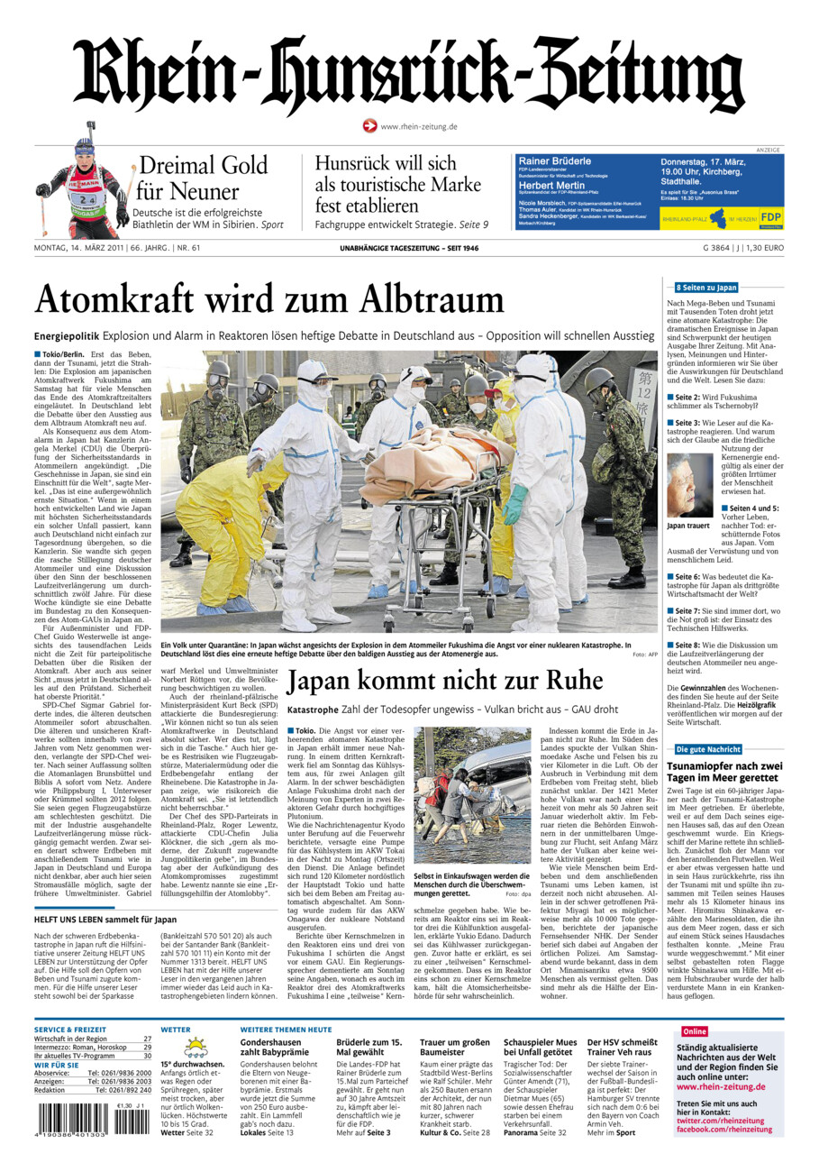 Rhein-Hunsrück-Zeitung vom Montag, 14.03.2011