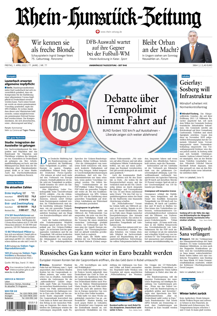 Rhein-Hunsrück-Zeitung vom Freitag, 01.04.2022