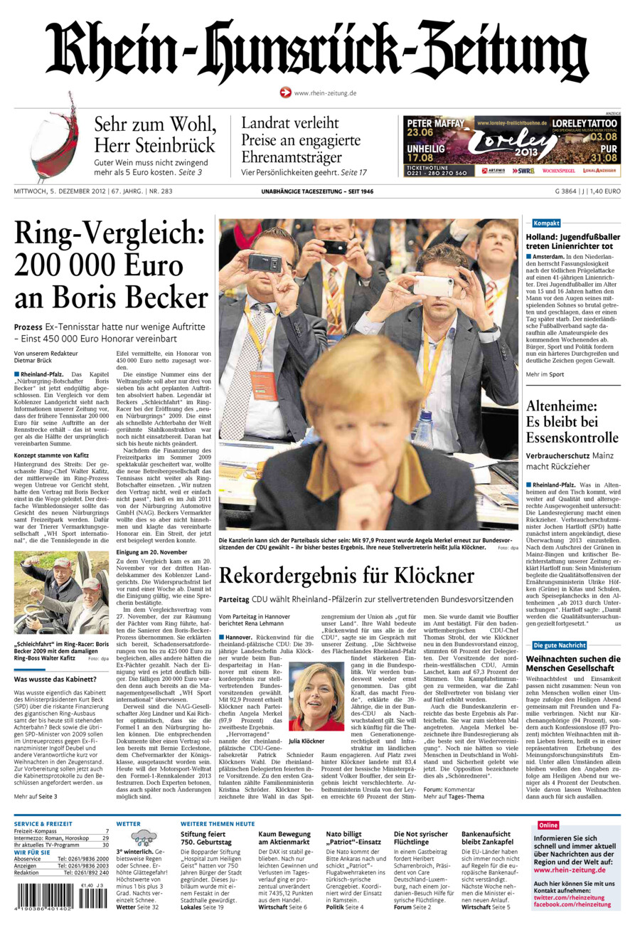 Rhein-Hunsrück-Zeitung vom Mittwoch, 05.12.2012