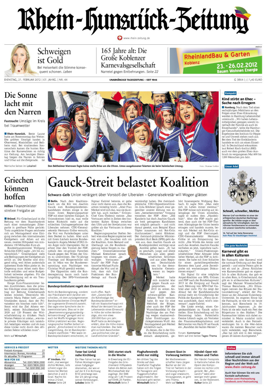Rhein-Hunsrück-Zeitung vom Dienstag, 21.02.2012