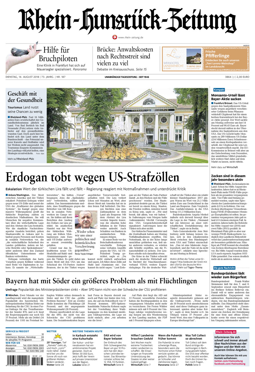 Rhein-Hunsrück-Zeitung vom Dienstag, 14.08.2018