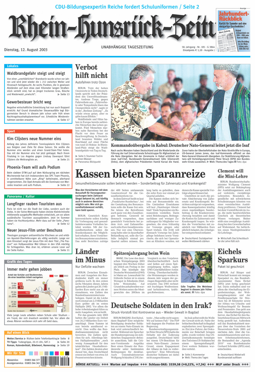 Rhein-Hunsrück-Zeitung vom Dienstag, 12.08.2003