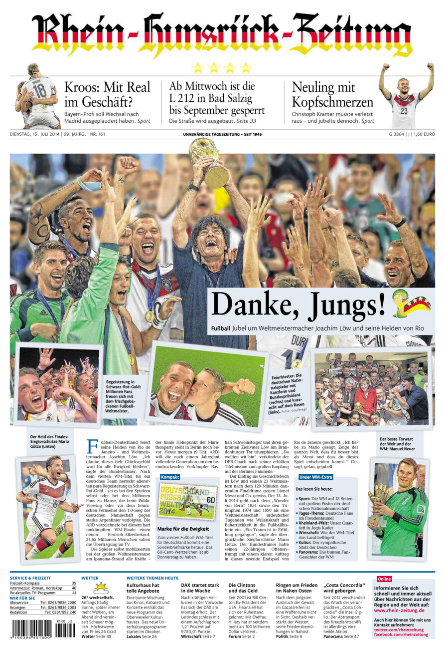 Rhein-Hunsrück-Zeitung vom Dienstag, 15.07.2014