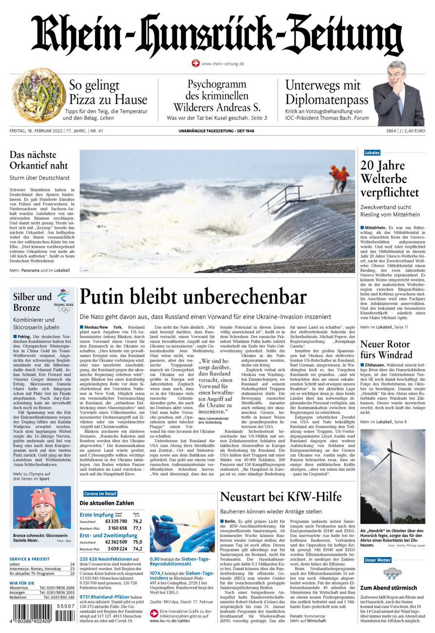 Rhein-Hunsrück-Zeitung vom Freitag, 18.02.2022