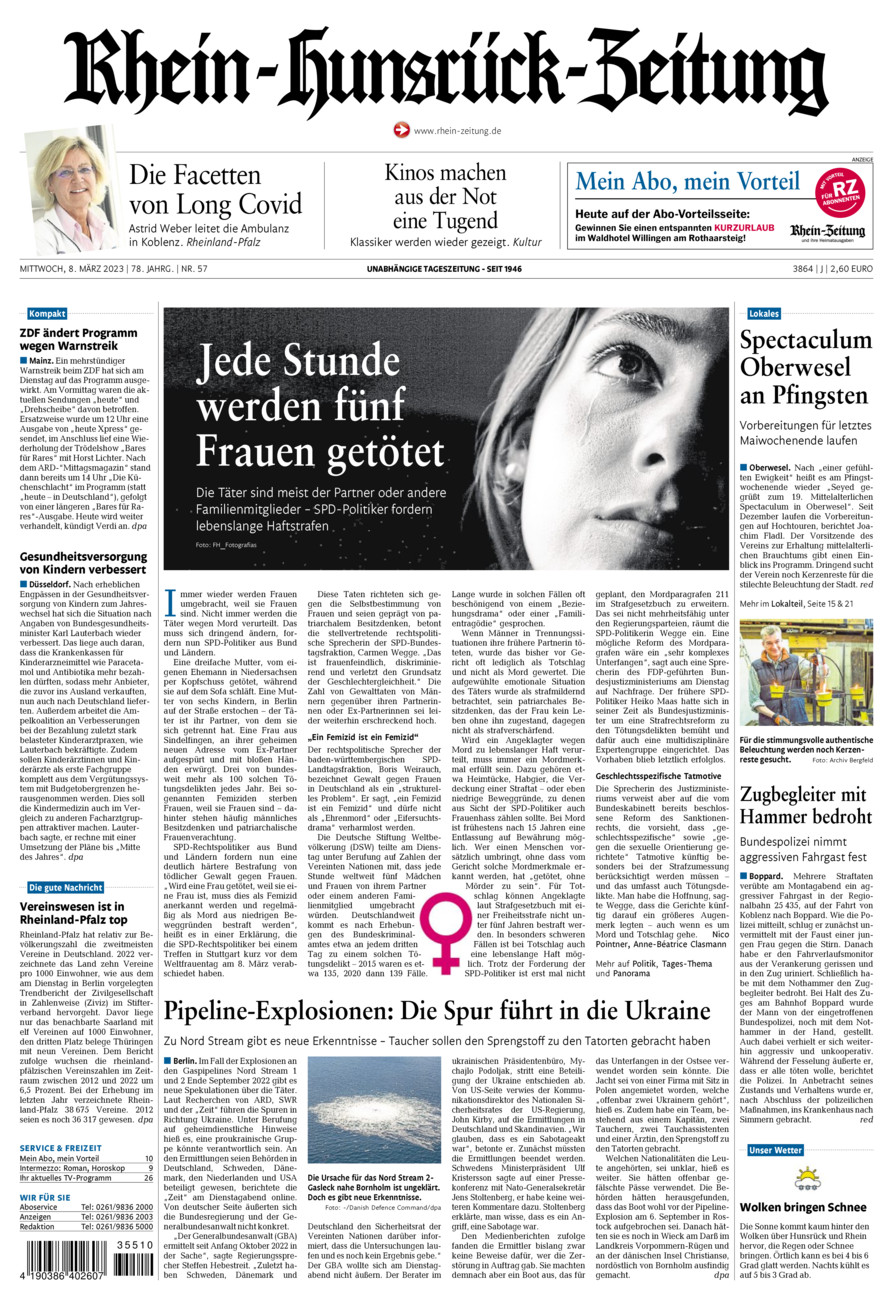 Rhein-Hunsrück-Zeitung vom Mittwoch, 08.03.2023