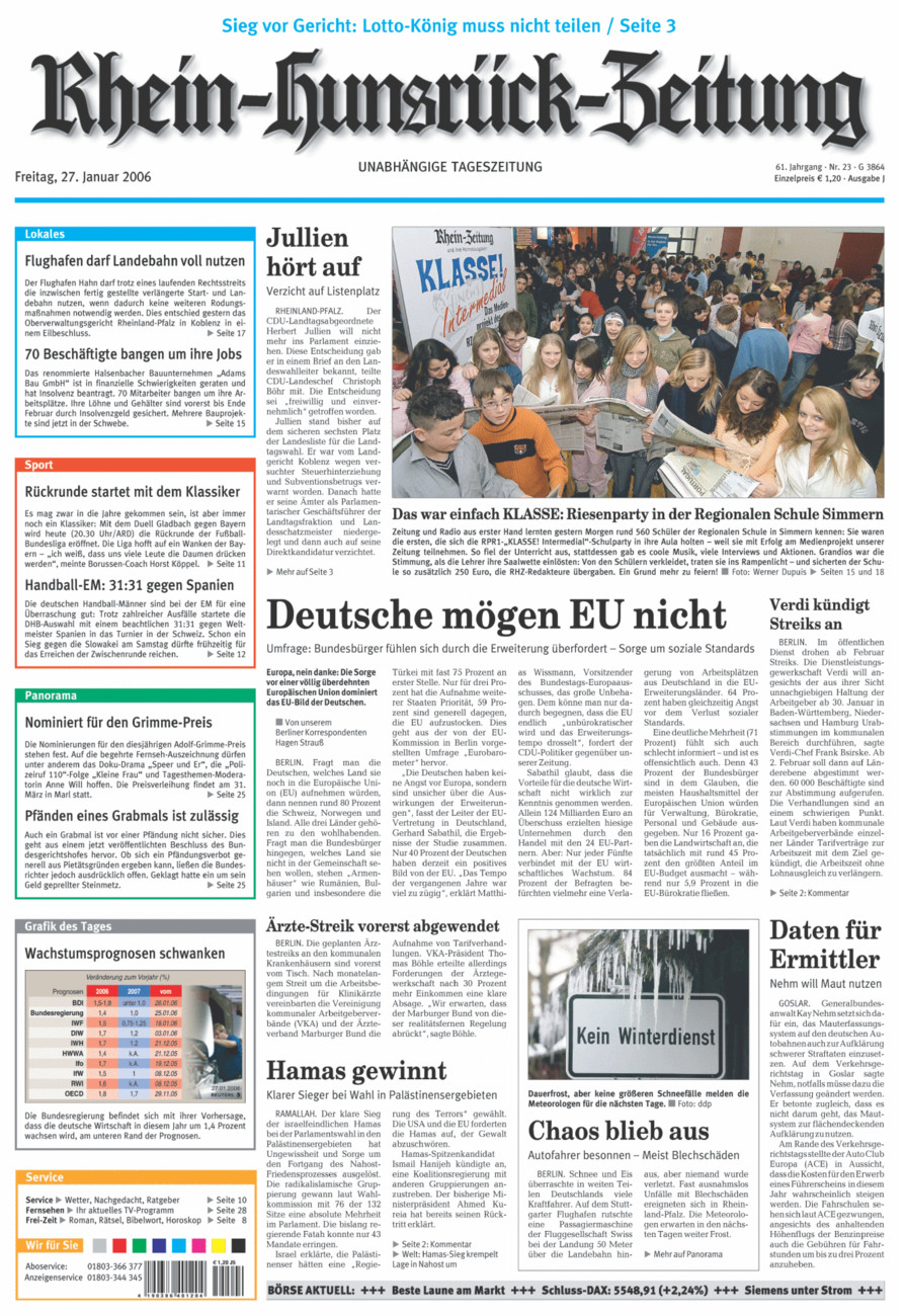Rhein-Hunsrück-Zeitung vom Freitag, 27.01.2006
