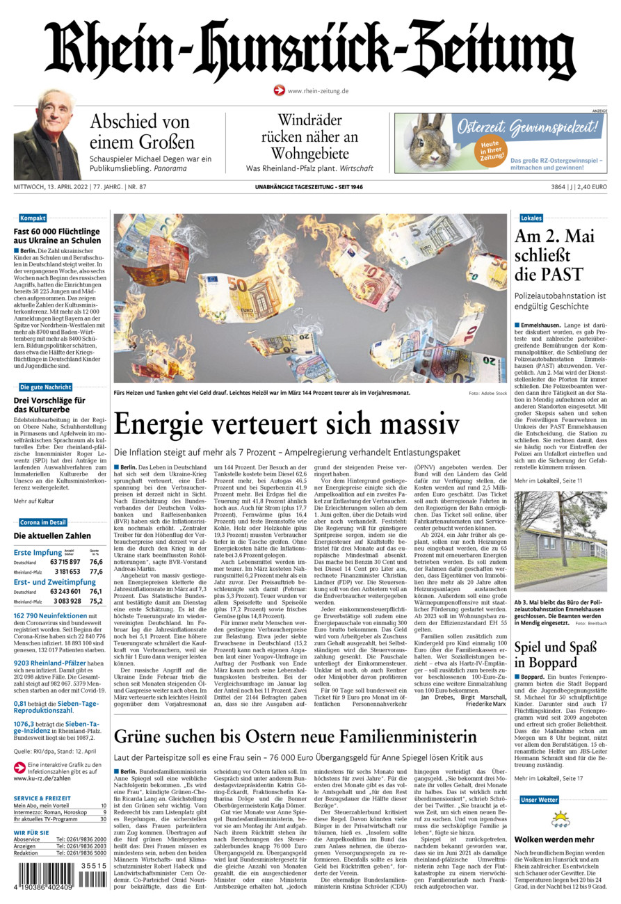 Rhein-Hunsrück-Zeitung vom Mittwoch, 13.04.2022