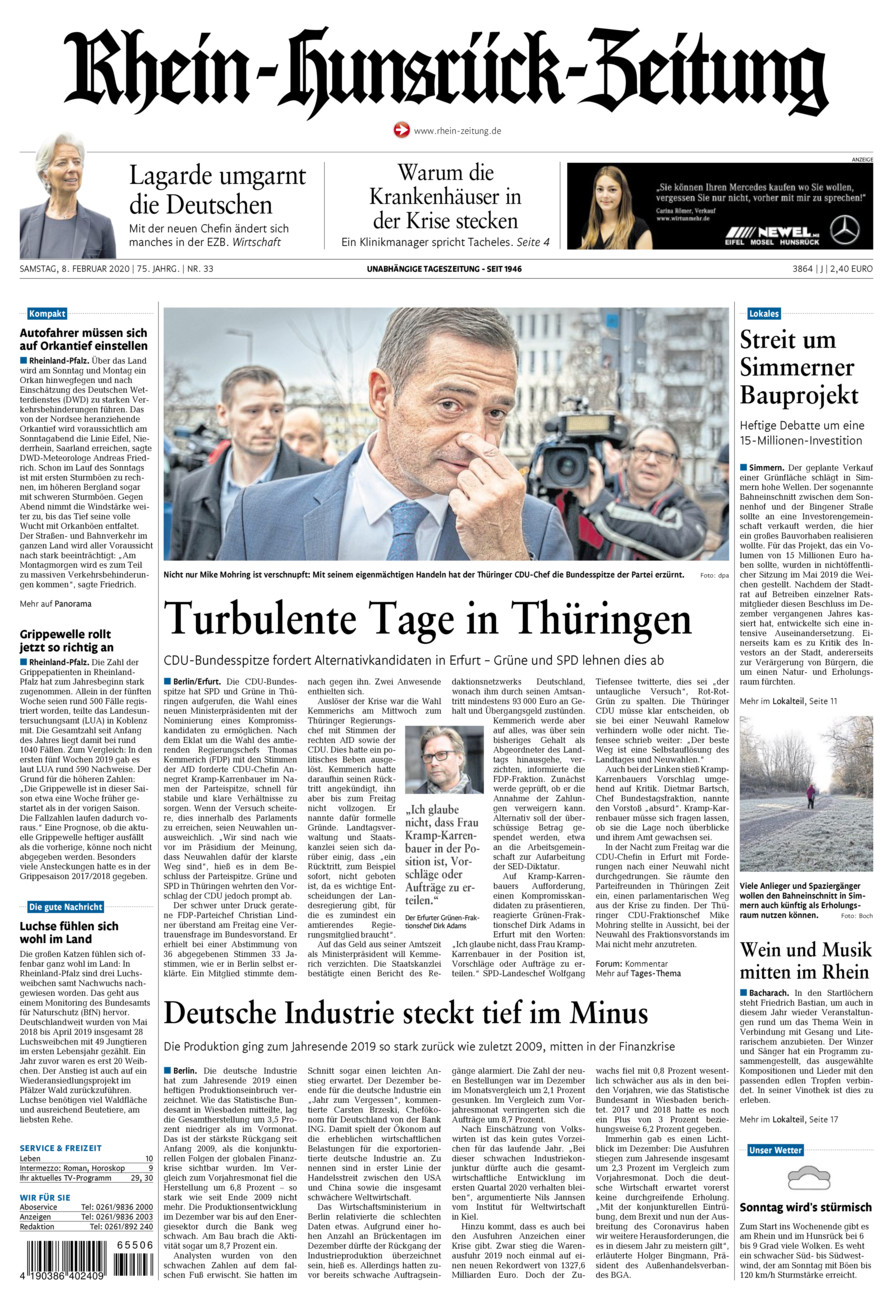 Rhein-Hunsrück-Zeitung vom Samstag, 08.02.2020
