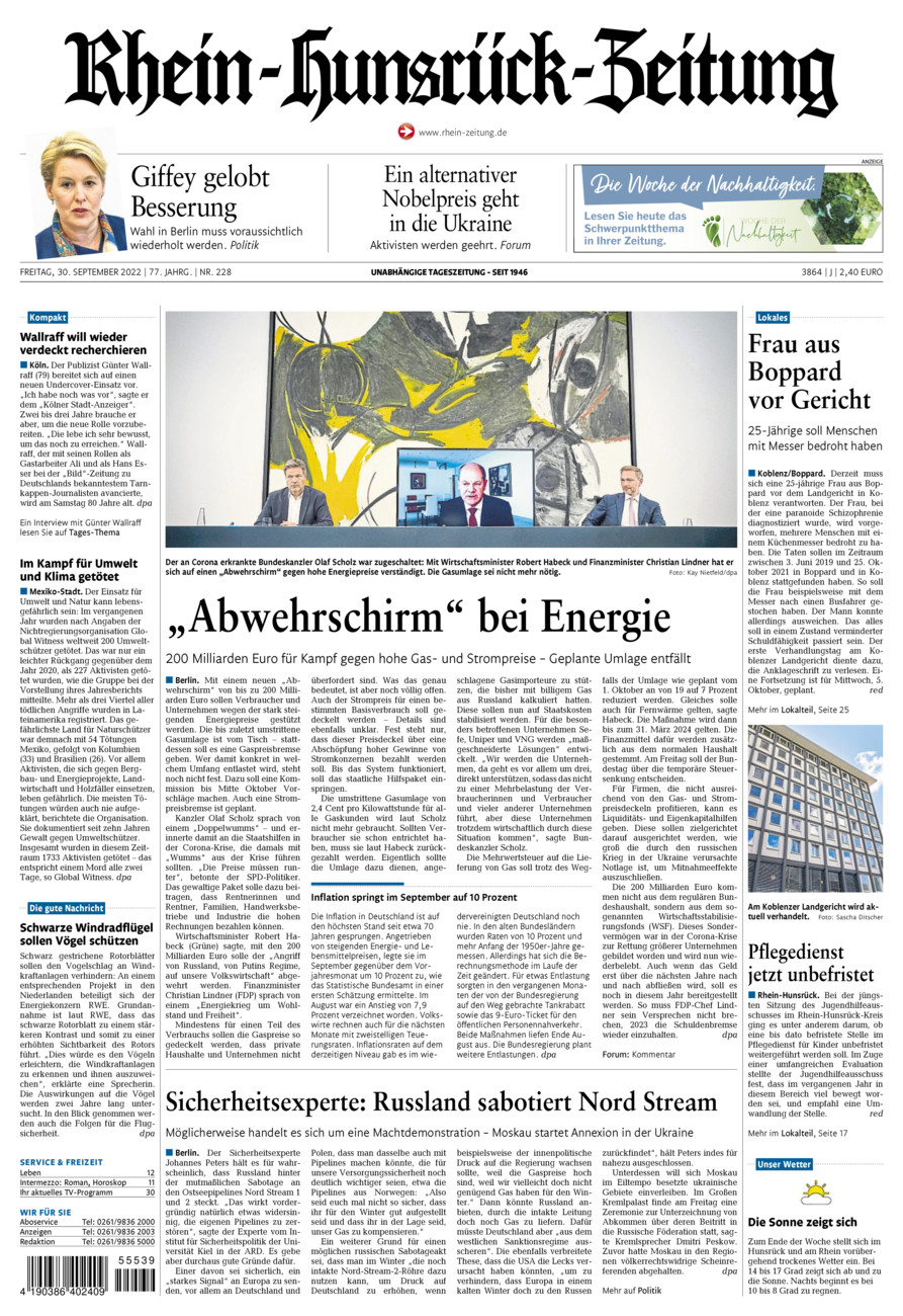 Rhein-Hunsrück-Zeitung vom Freitag, 30.09.2022