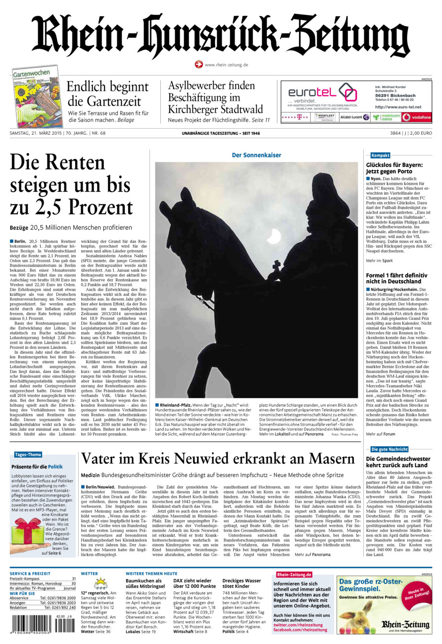 Rhein-Hunsrück-Zeitung vom Samstag, 21.03.2015