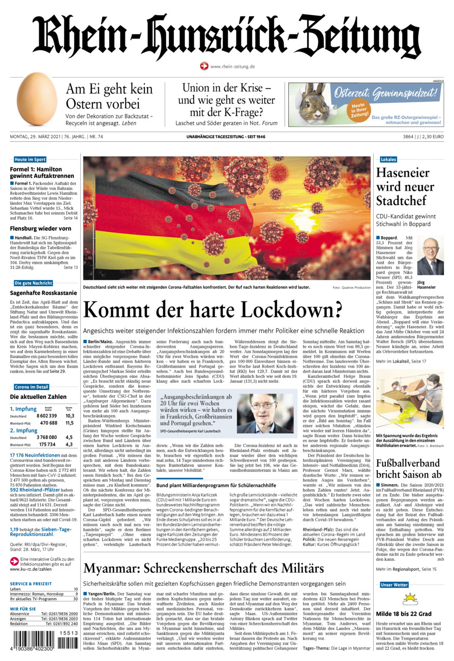 Rhein-Hunsrück-Zeitung vom Montag, 29.03.2021