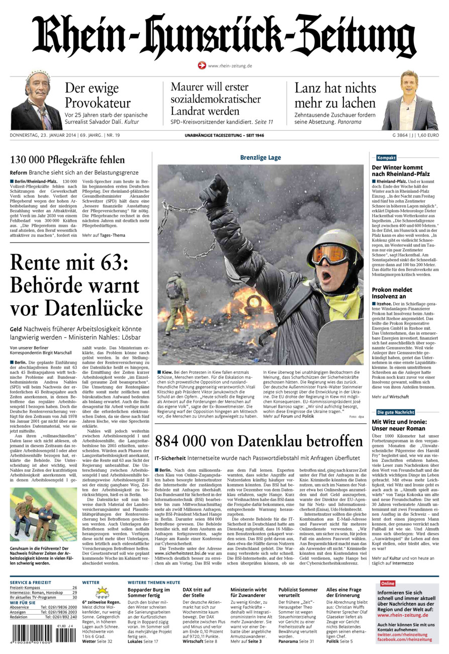 Rhein-Hunsrück-Zeitung vom Donnerstag, 23.01.2014