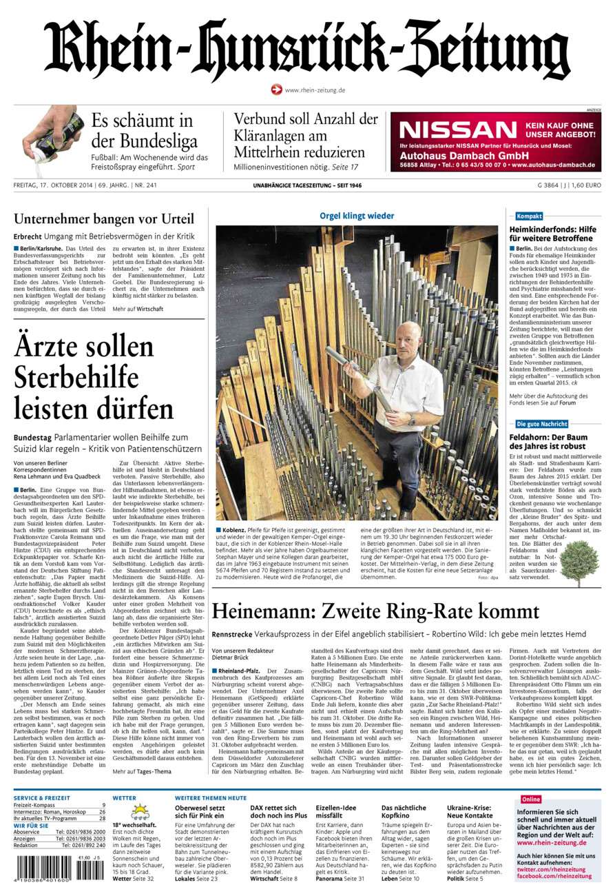 Rhein-Hunsrück-Zeitung vom Freitag, 17.10.2014