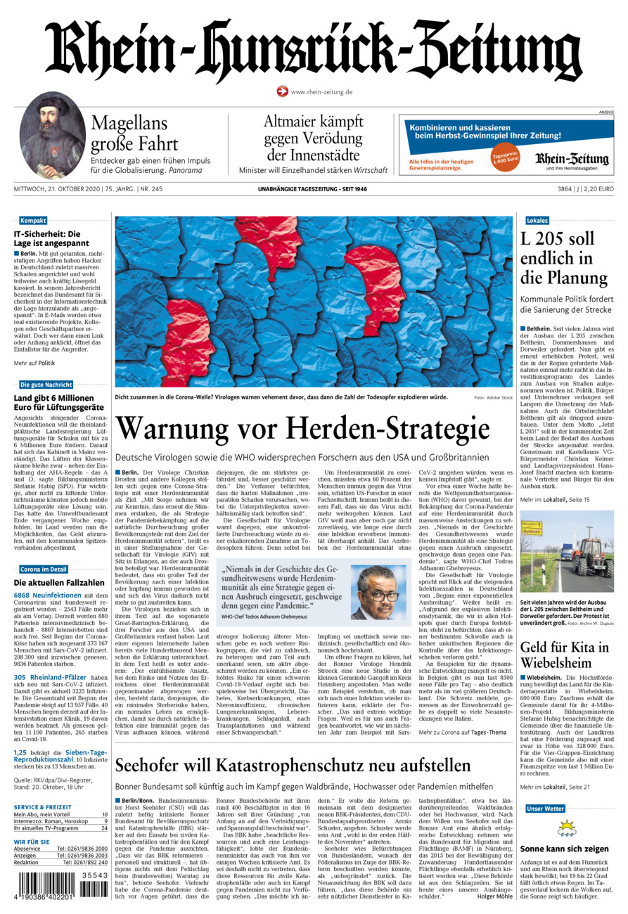Rhein-Hunsrück-Zeitung vom Mittwoch, 21.10.2020