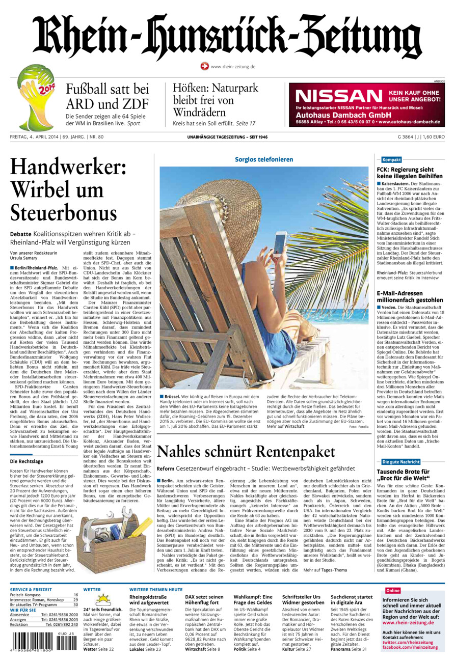 Rhein-Hunsrück-Zeitung vom Freitag, 04.04.2014