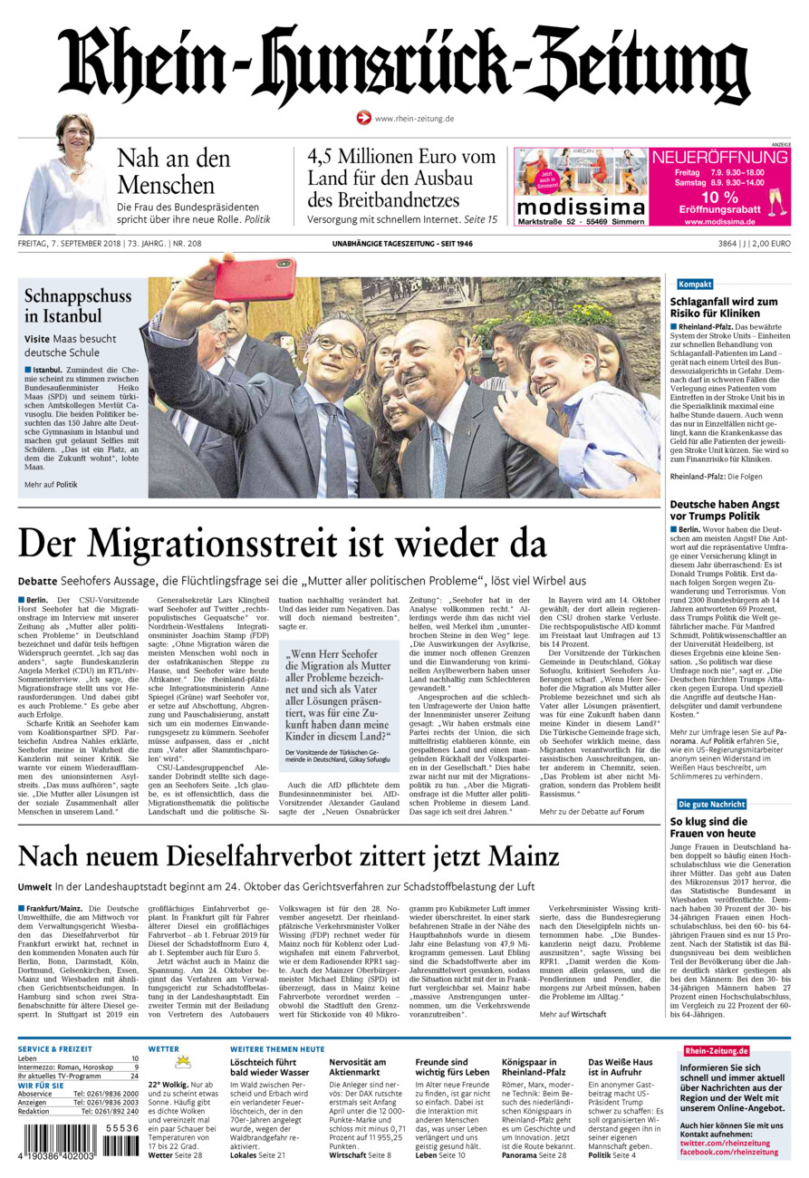 Rhein-Hunsrück-Zeitung vom Freitag, 07.09.2018