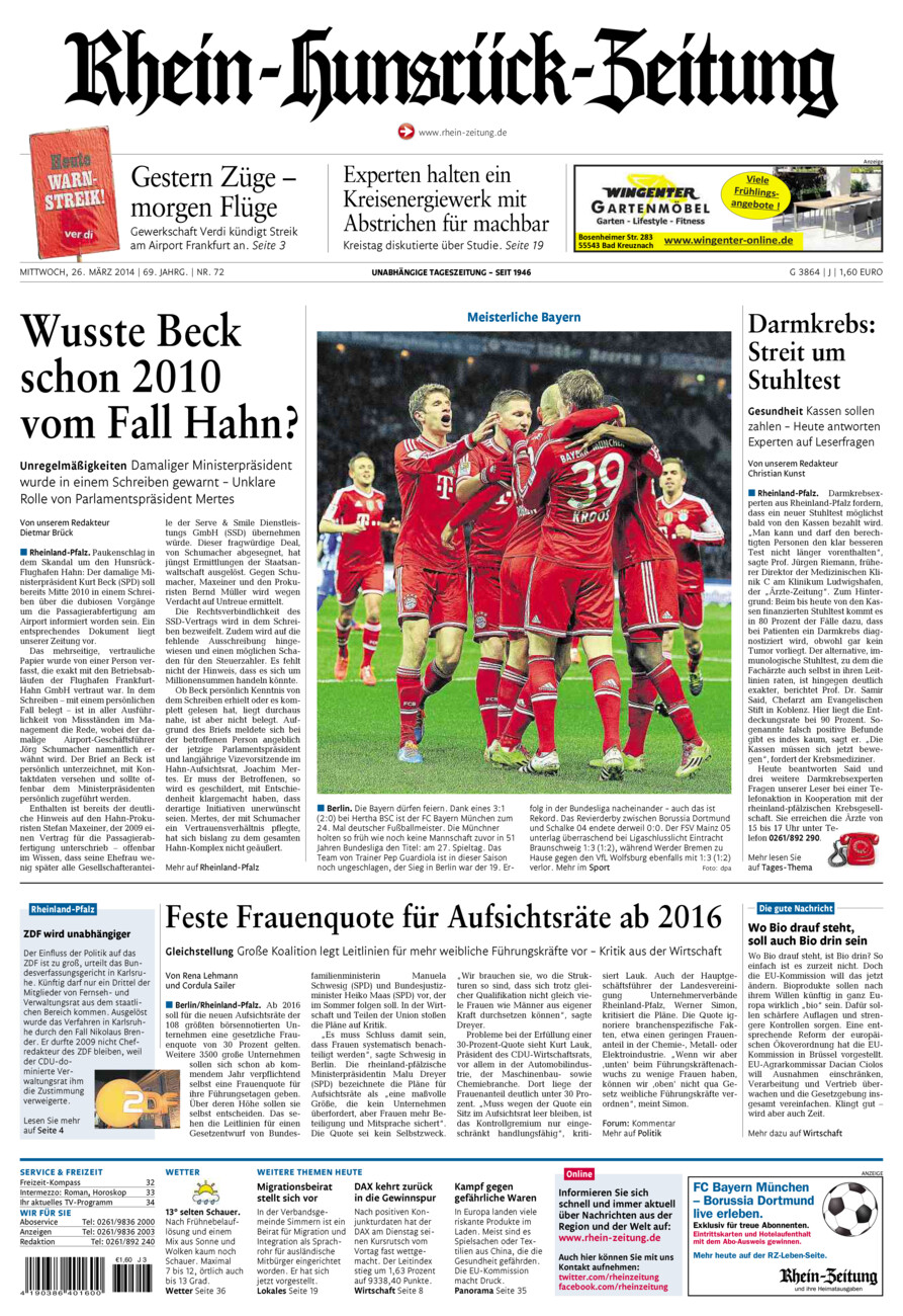 Rhein-Hunsrück-Zeitung vom Mittwoch, 26.03.2014