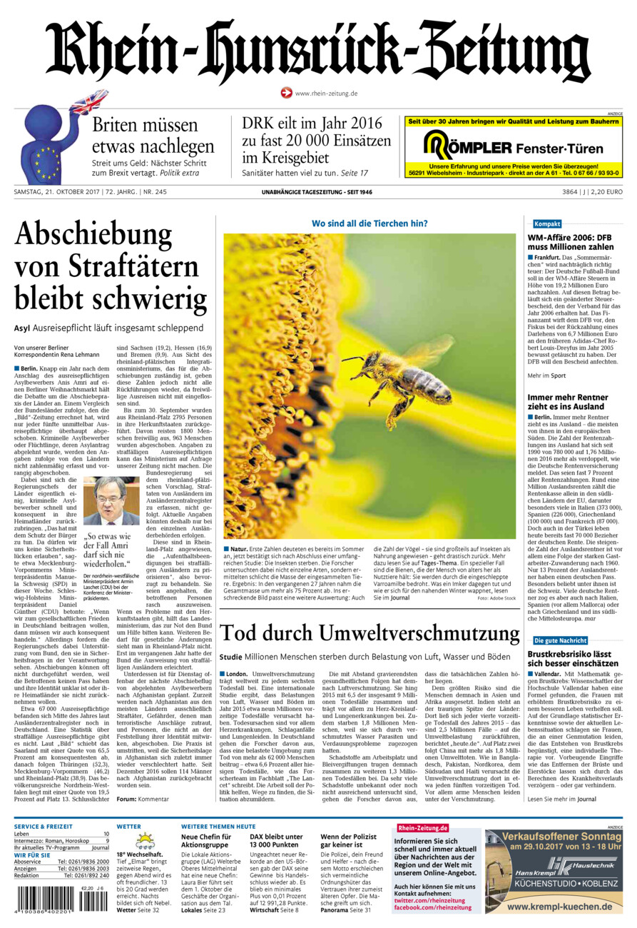 Rhein-Hunsrück-Zeitung vom Samstag, 21.10.2017