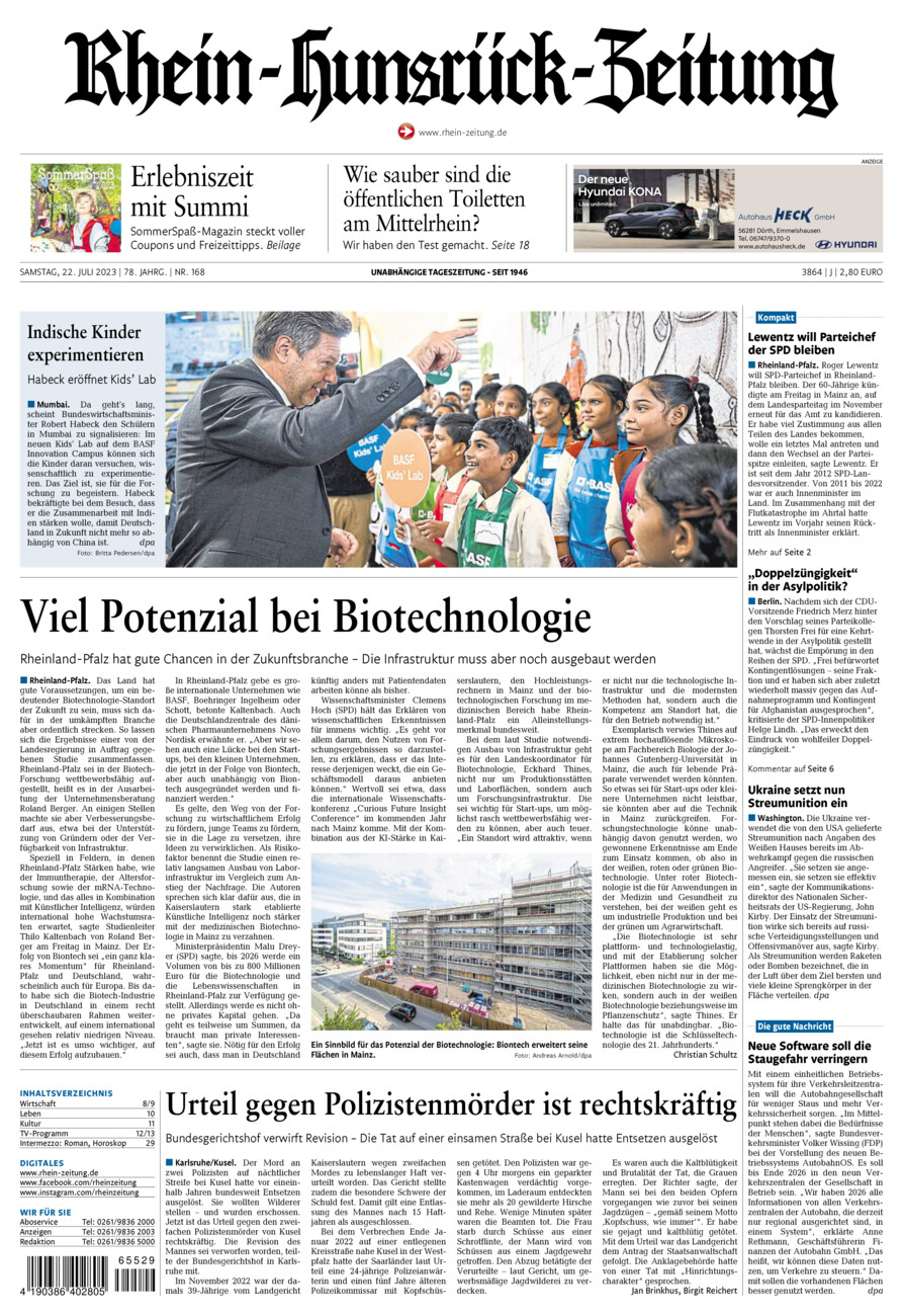 Rhein-Hunsrück-Zeitung vom Samstag, 22.07.2023