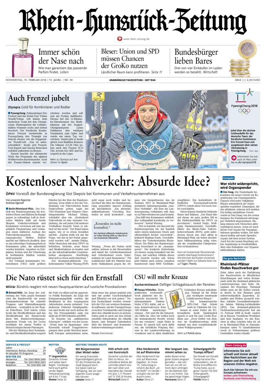 Rhein-Hunsrück-Zeitung vom Donnerstag, 15.02.2018