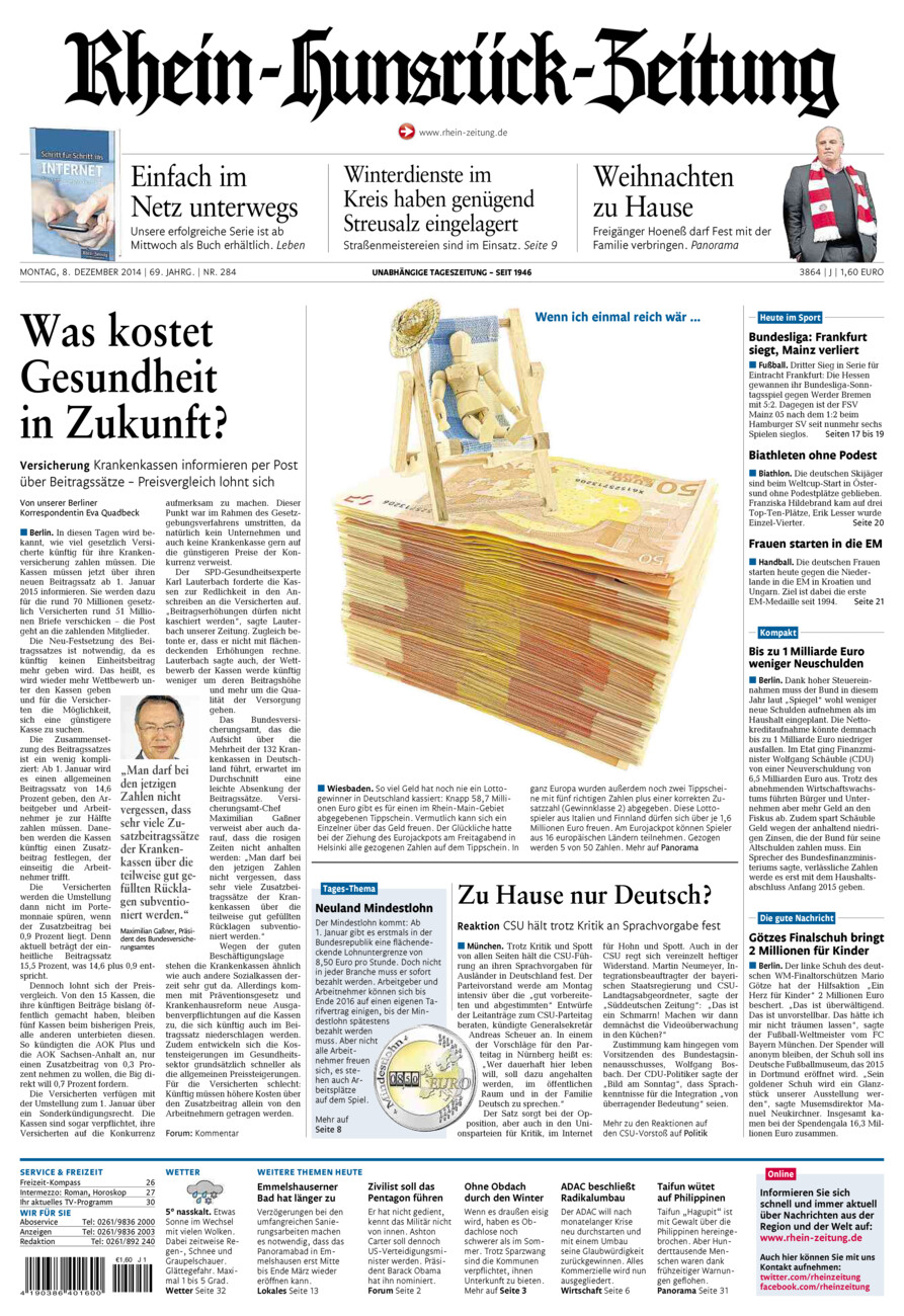 Rhein-Hunsrück-Zeitung vom Montag, 08.12.2014