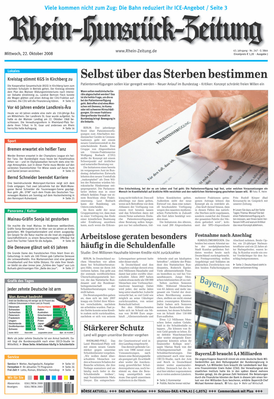 Rhein-Hunsrück-Zeitung vom Mittwoch, 22.10.2008
