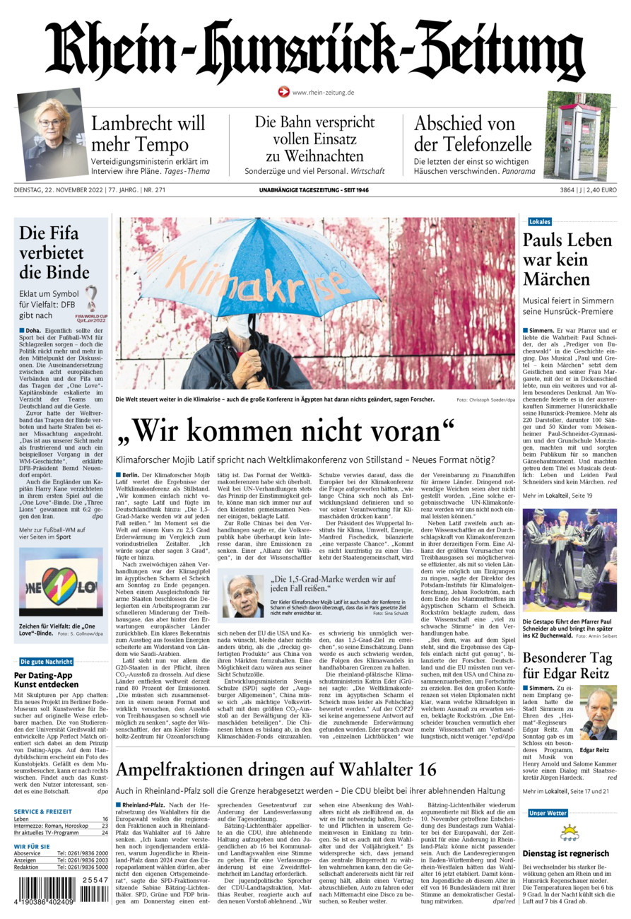 Rhein-Hunsrück-Zeitung vom Dienstag, 22.11.2022