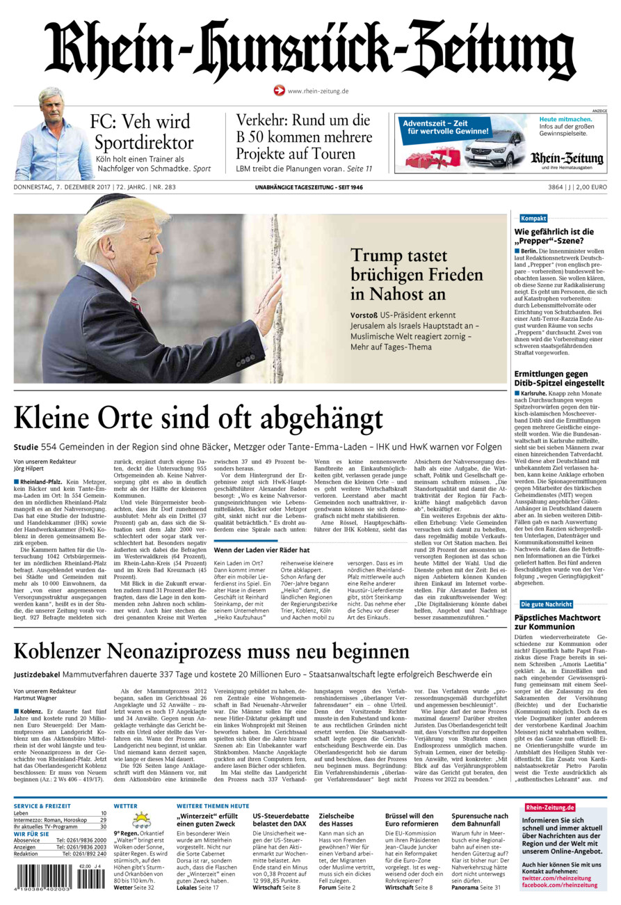 Rhein-Hunsrück-Zeitung vom Donnerstag, 07.12.2017