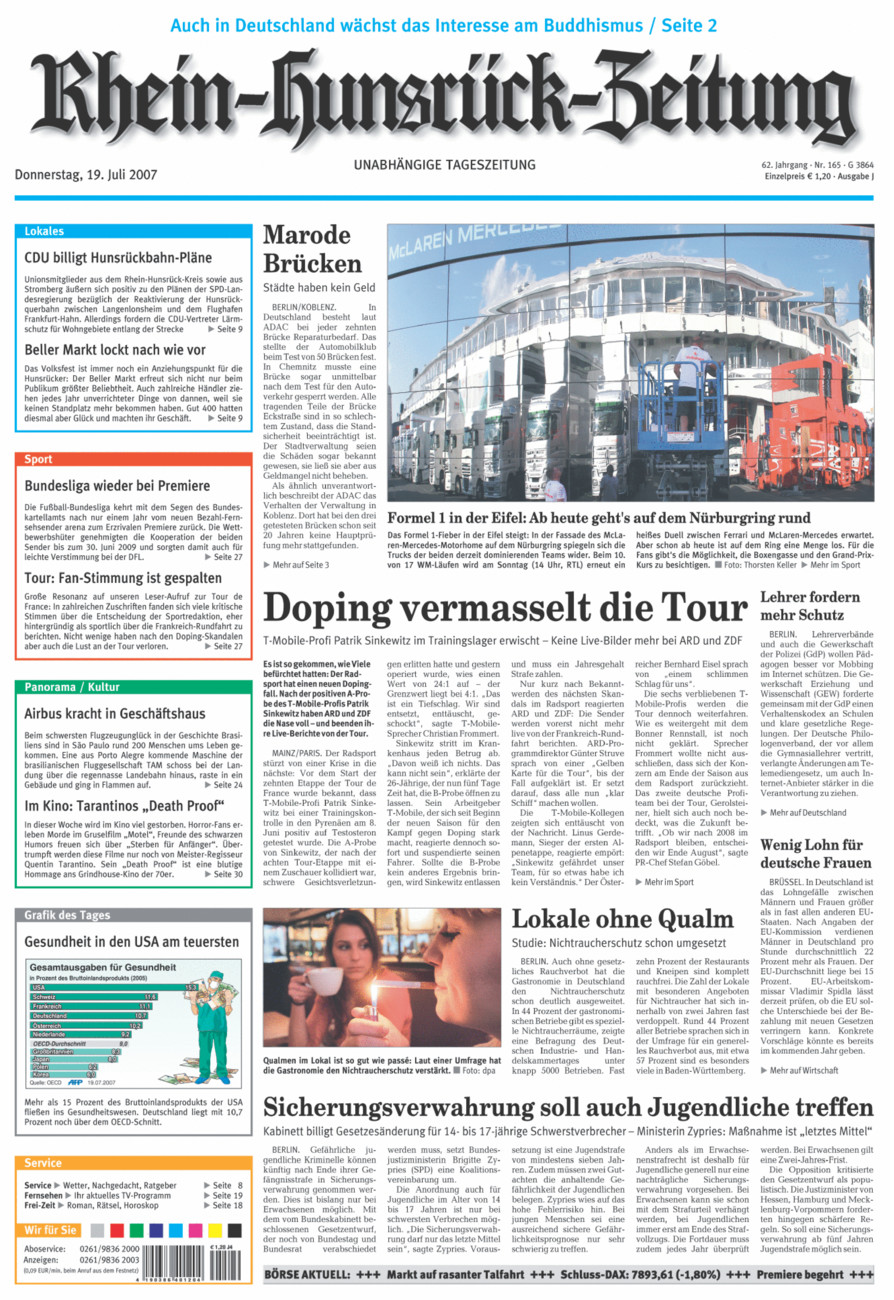 Rhein-Hunsrück-Zeitung vom Donnerstag, 19.07.2007