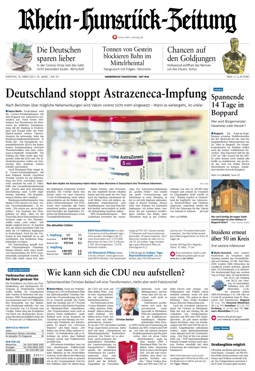 Rhein-Hunsrück-Zeitung vom Dienstag, 16.03.2021