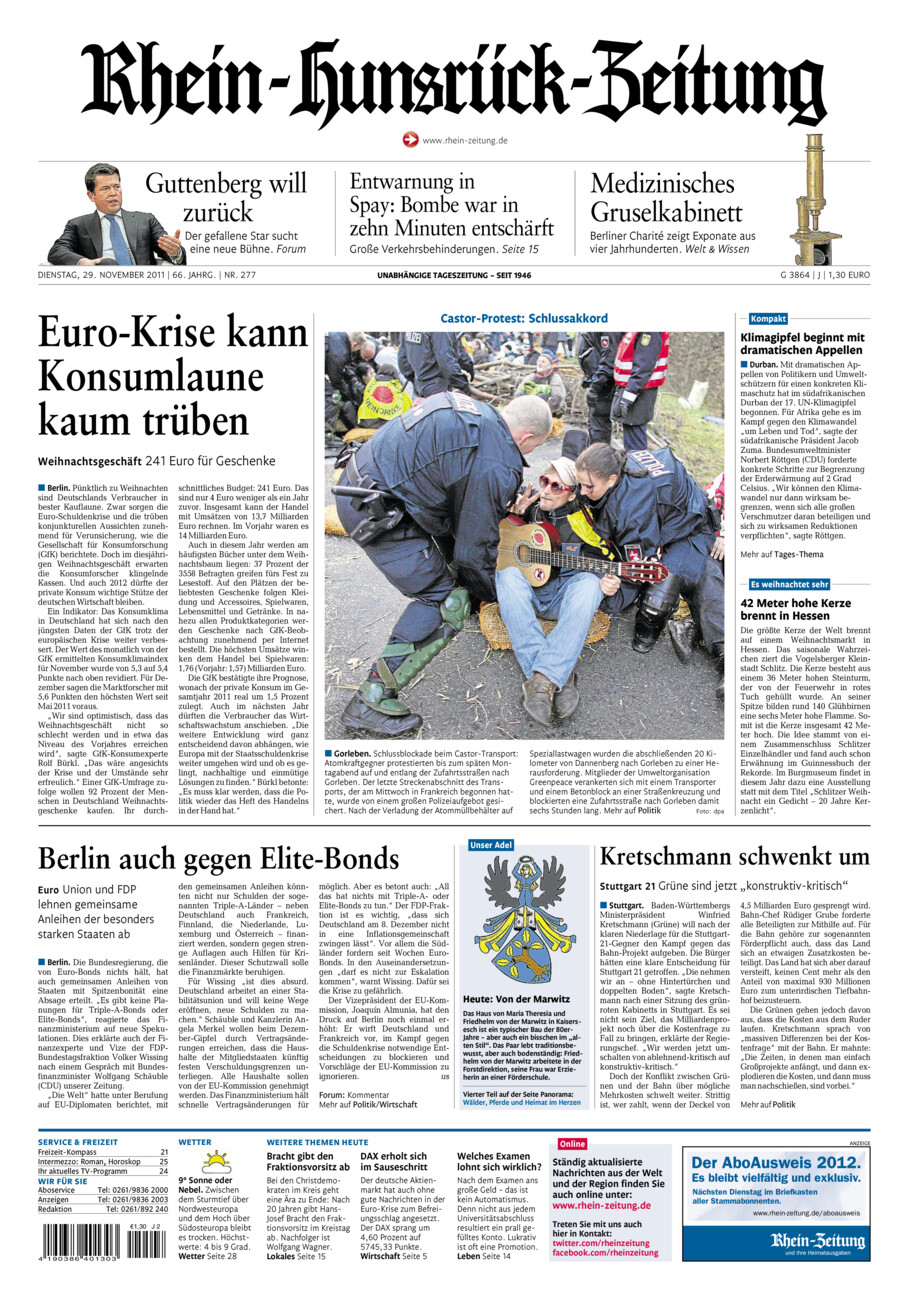 Rhein-Hunsrück-Zeitung vom Dienstag, 29.11.2011