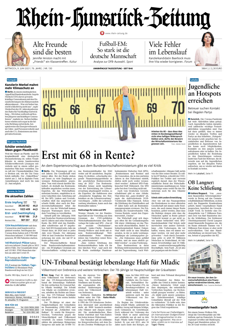 Rhein-Hunsrück-Zeitung vom Mittwoch, 09.06.2021
