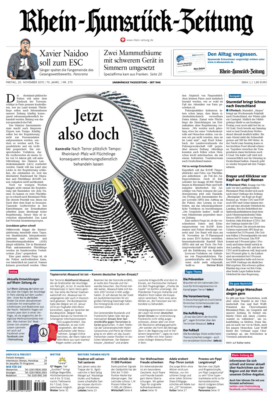 Rhein-Hunsrück-Zeitung vom Freitag, 20.11.2015