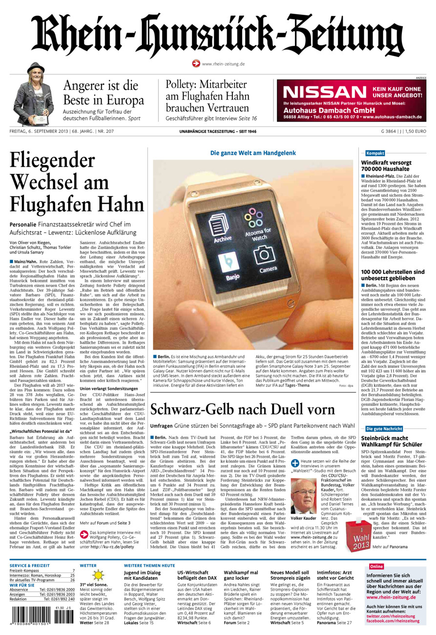 Rhein-Hunsrück-Zeitung vom Freitag, 06.09.2013