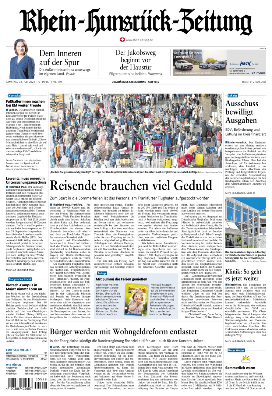 Rhein-Hunsrück-Zeitung vom Samstag, 23.07.2022
