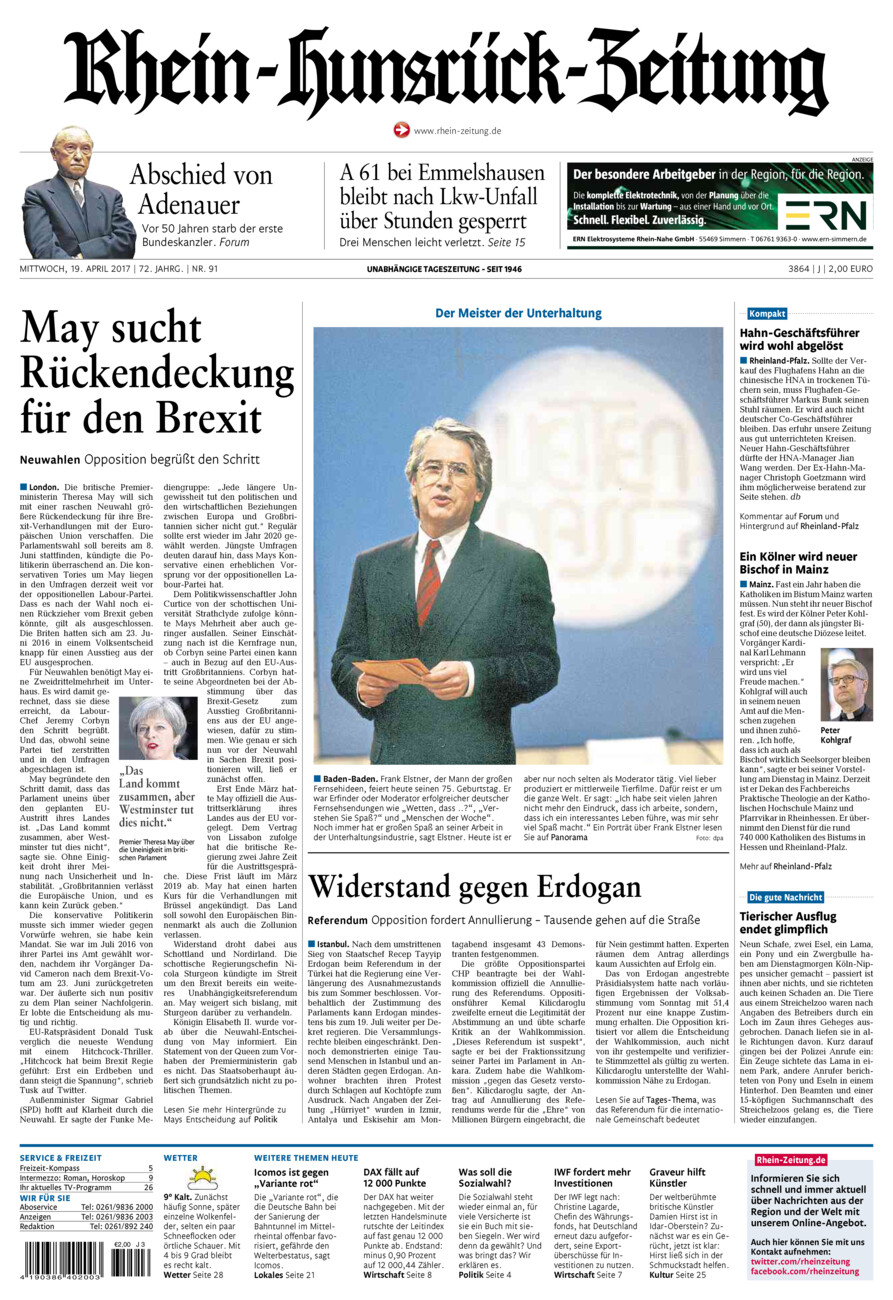 Rhein-Hunsrück-Zeitung vom Mittwoch, 19.04.2017