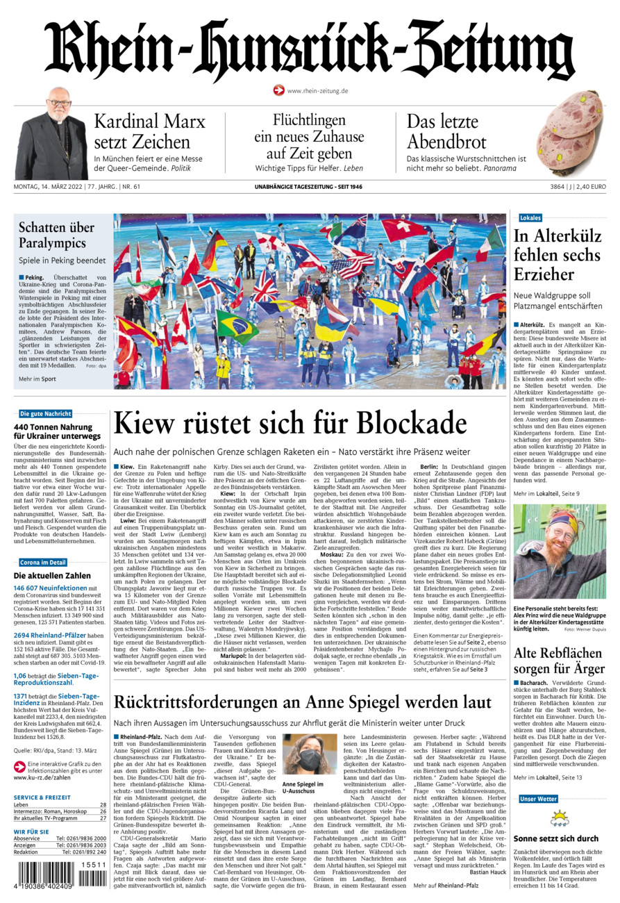 Rhein-Hunsrück-Zeitung vom Montag, 14.03.2022