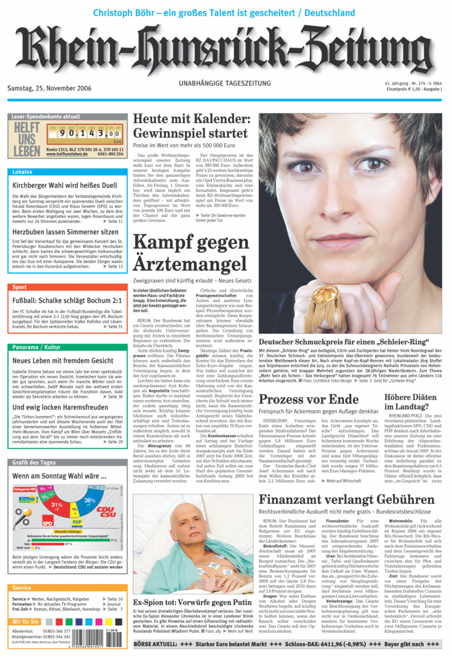 Rhein-Hunsrück-Zeitung vom Samstag, 25.11.2006