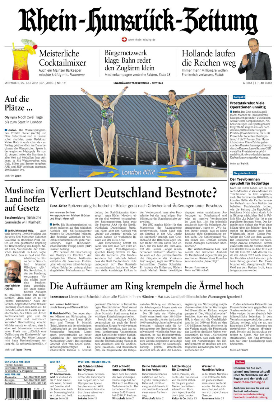 Rhein-Hunsrück-Zeitung vom Mittwoch, 25.07.2012