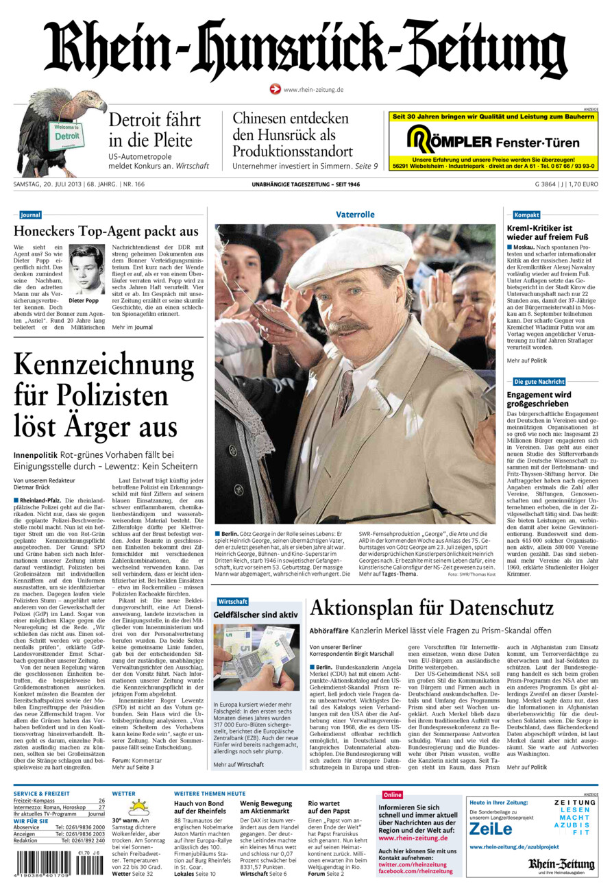 Rhein-Hunsrück-Zeitung vom Samstag, 20.07.2013