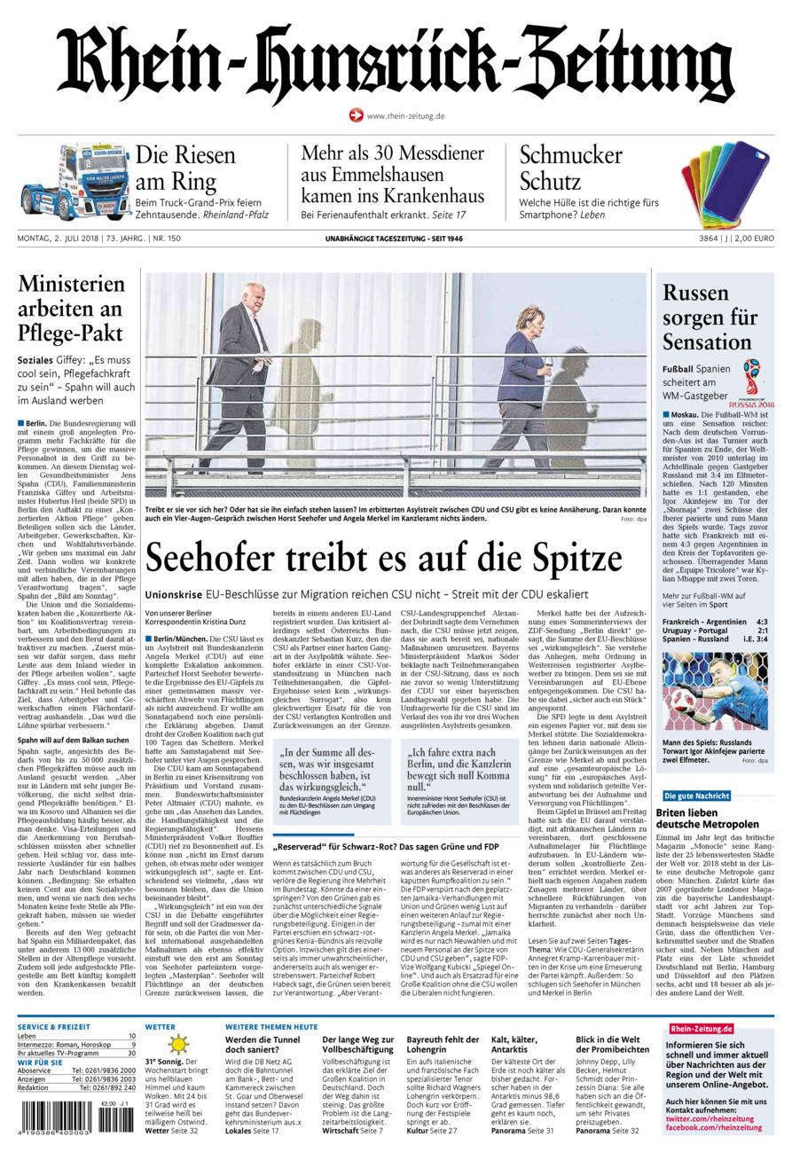 Rhein-Hunsrück-Zeitung vom Montag, 02.07.2018
